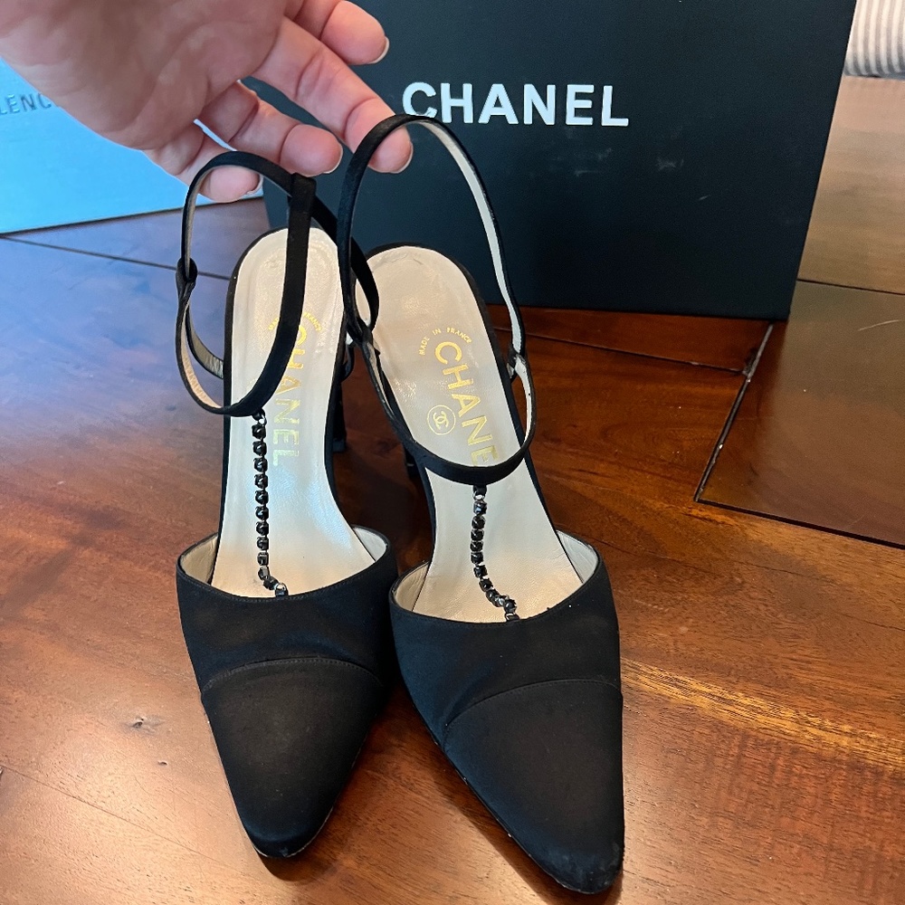 Authentic Chanel Embellished Satin Pumps - With Original Box and docs